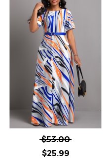 Geometric Print Zipper Multi Color Maxi Dress