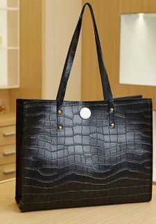 Black Magnetic PU Detail Shoulder Bag