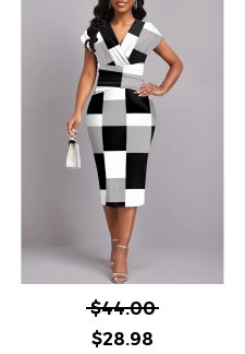 Geometric Print Surplice Multi Color Short Sleeve Bodycon Dress