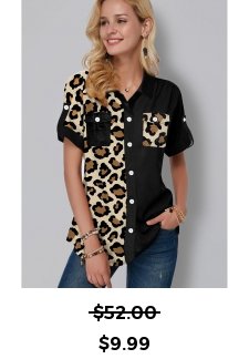 Chest Pocket Leopard Print Button Up Blouse