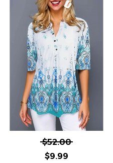 Half Sleeve Tribal Print Split Neck Blouse