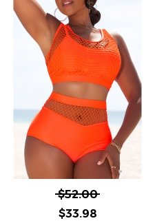 High Waisted Mesh Patchwork Orange Bikini Set