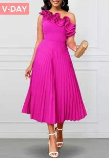 Sleeveless Pleated Hot Pink One Shoulder Dress
