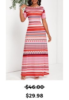 Geometric Print Patchwork Multi Color Short Sleeve Maxi Dress