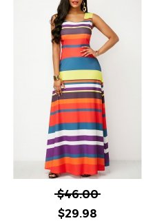 Striped Pocket Multi Color Square Neck Maxi Dress