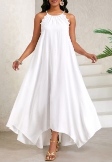 Lace White A Line Sleeveless Maxi Dress