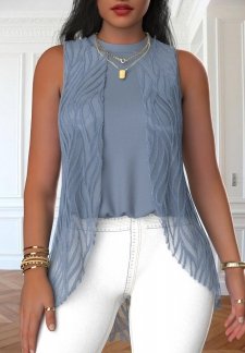 Lace Dusty Blue Sleeveless Round Neck Tank Top