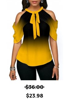 Cold Shoulder Yellow Tie Front Halter Blouse