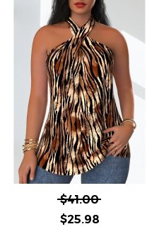 Zebra Stripe Print Criss Cross Multi Color Tank Top