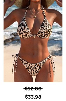 Leopard Smocked Light Coffee Bikini Set