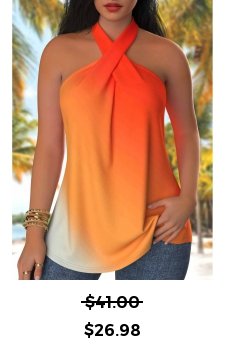 Ombre Criss Cross Orange Sleeveless Shirt Collar Tank Top