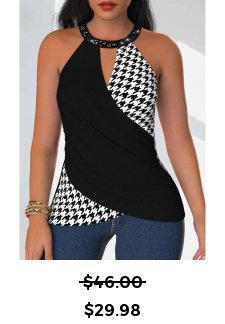 Geometric Print Sequin Black Sleeveless Halter Tank Top