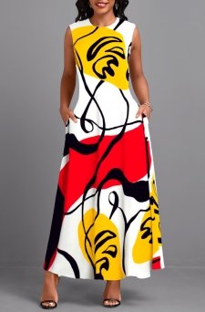 Graffiti Print Breathable Multi Color Maxi Dress