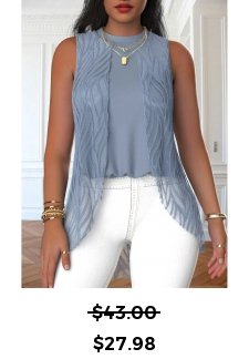 Lace Dusty Blue Sleeveless Round Neck Tank Top