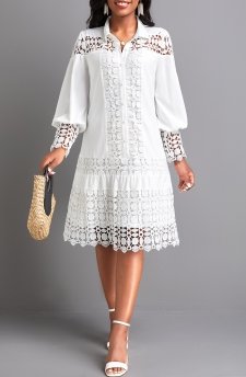 Lace White Shirt Collar Patchwork Dress