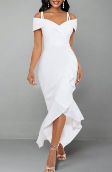 Strappy Cold Shoulder White Short Sleeve Dress