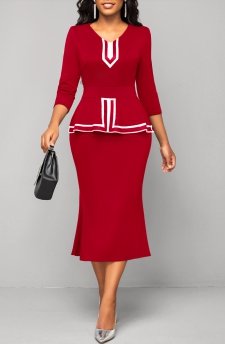 Striped Red V Neck Bodycon Dress