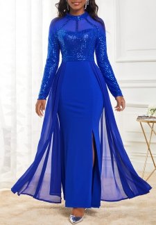 Shinning Sapphire Blue Side Slit Maxi Dress