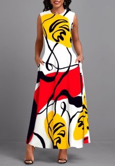 Graffiti Print Breathable Multi Color Maxi Dress