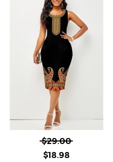 Black Tribal Print Sleeveless Bodycon Dress