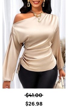 Asymmetry Champagne 3/4 Sleeve Asymmetrical Neck Blouse