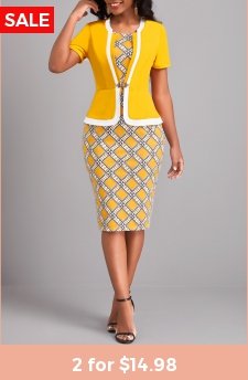 Geometric Print Round Neck Ginger Bodycon Dress