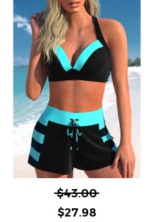 High Waisted Striped Patchwork Black Bikini Set