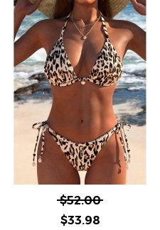 Leopard Smocked Light Coffee Bikini Set