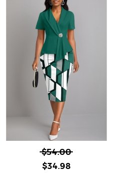 Geometric Print Fake 2in1 Turquoise Short Sleeve Bodycon Dress