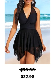 Handkerchief Hem Mesh Black One Piece Swimdress