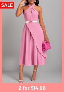 Criss Cross Layered Pink Sleeveless Dress