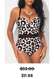 Cross Strap Leopard White One Piece Swimwear