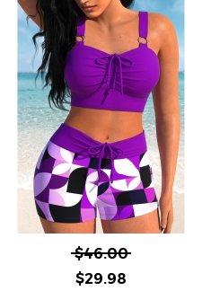 Geometric Print Bowknot Purple Bikini Set