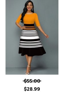 Contrast Striped Round Neck A Line Dress