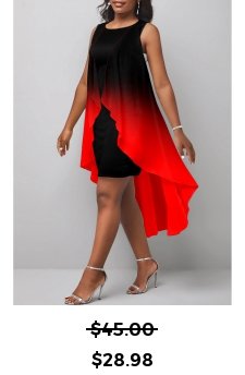 Ombre Layered Red High Low A Line Dress