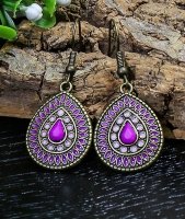 Retro Metal Detail Purple Teardrop Earrings