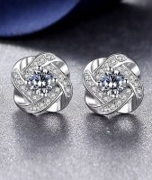 Floral Design Rhinestone Detail Silver Earrings