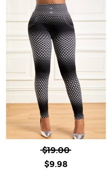 Geometric Print Black Elastic Waist High Waisted Leggings