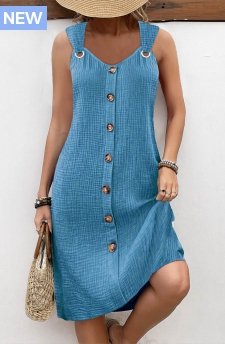 Breathable Dusty Blue A Line Sleeveless V Neck Dress