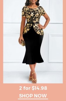 Floral Print Hot Stamping Black Bodycon Dress