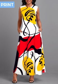 Graffiti Print Breathable Multi Color Maxi Dress