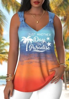 Ombre Tie Multi Color Sleeveless V Neck Tank Top