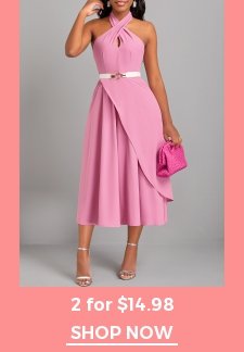 Criss Cross Layered Pink Sleeveless Dress