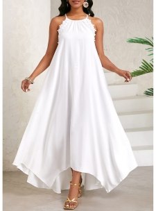 Tie Back Handkerchief Hem White Beach Dress