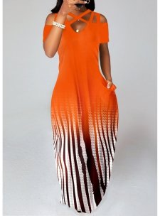 Plus Size Orange Criss Cross Ombre Maxi Dress