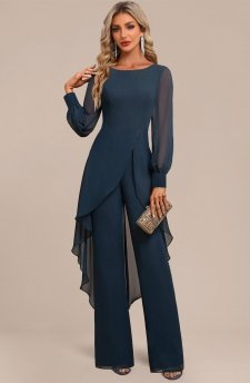 Peacock Blue Long Patchwork Scoop Neck Jumpsuit