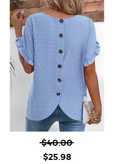 Button Dusty Blue Short Sleeve Round Neck Blouse