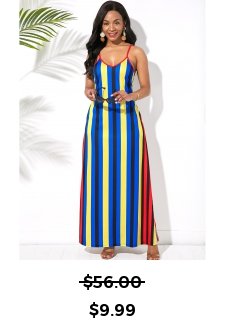 Spaghetti Strap Side Pocket Multi Stripe Maxi Dress