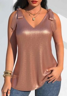 Coating Rose Gold Sleeveless V Neck Tank Top