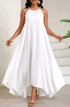 Lace White A Line Sleeveless Maxi Dress